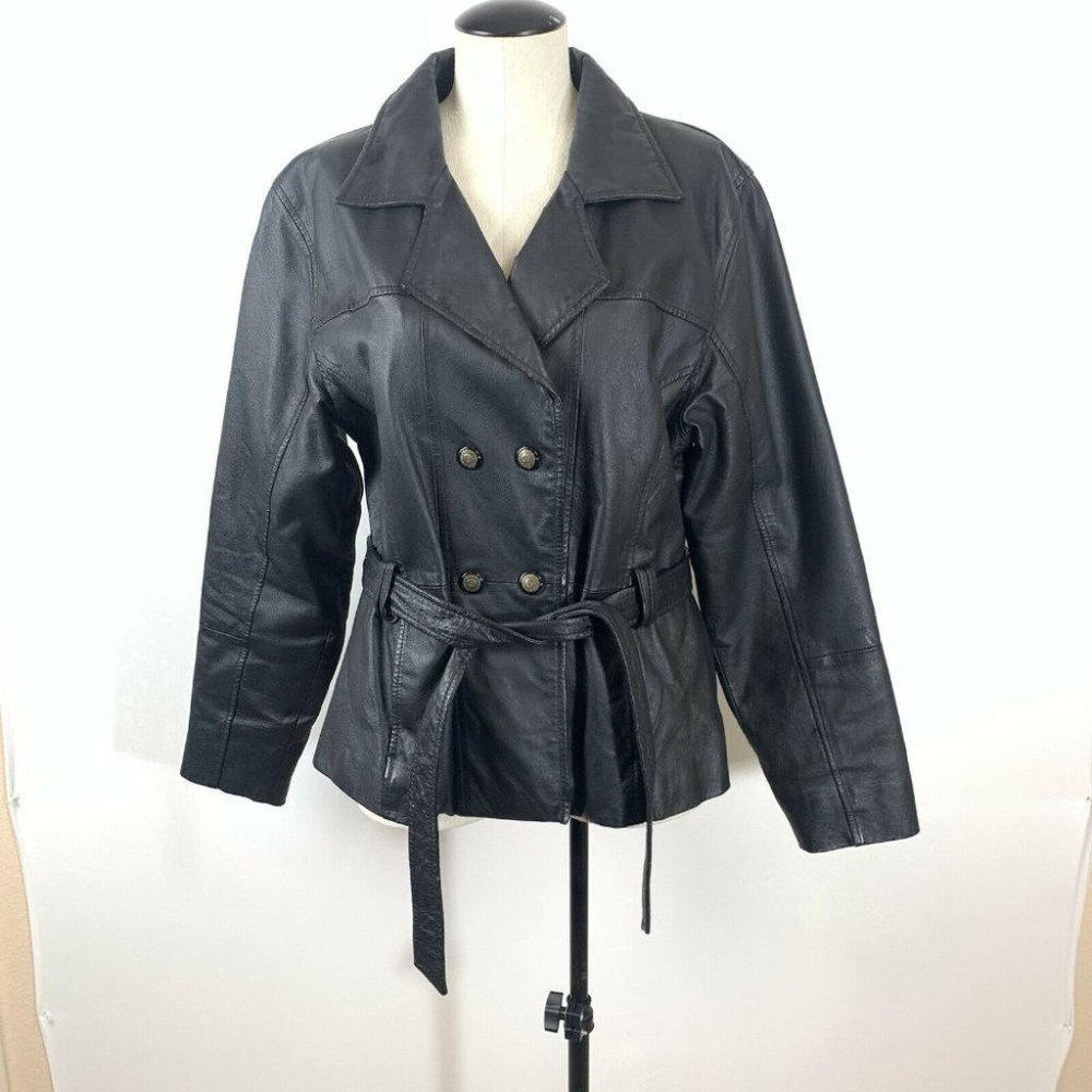 Sergio Vadducci Black Genuine Leather Jacket Size XL 90s Y2K Jacket